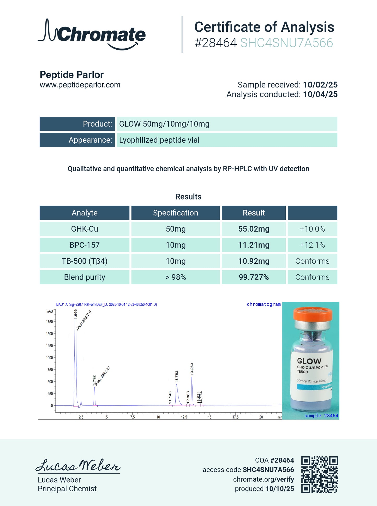 Glow 70mg | GHK-CU (50mg) / BPC-157 (10mg) / TB500 (10mg)